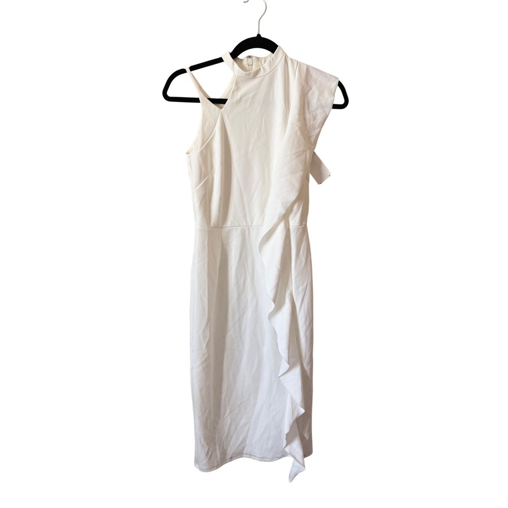 NWT Topshop‎ White Ruffle High Neck Cold Shoulder Midi Dress Size 8 *Flaw*